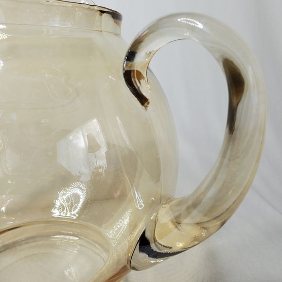 Vintage Amber Ball Pitcher Blown Glass Applied Handle Smooth Design Ripple Mouth - Picture 8 of 12